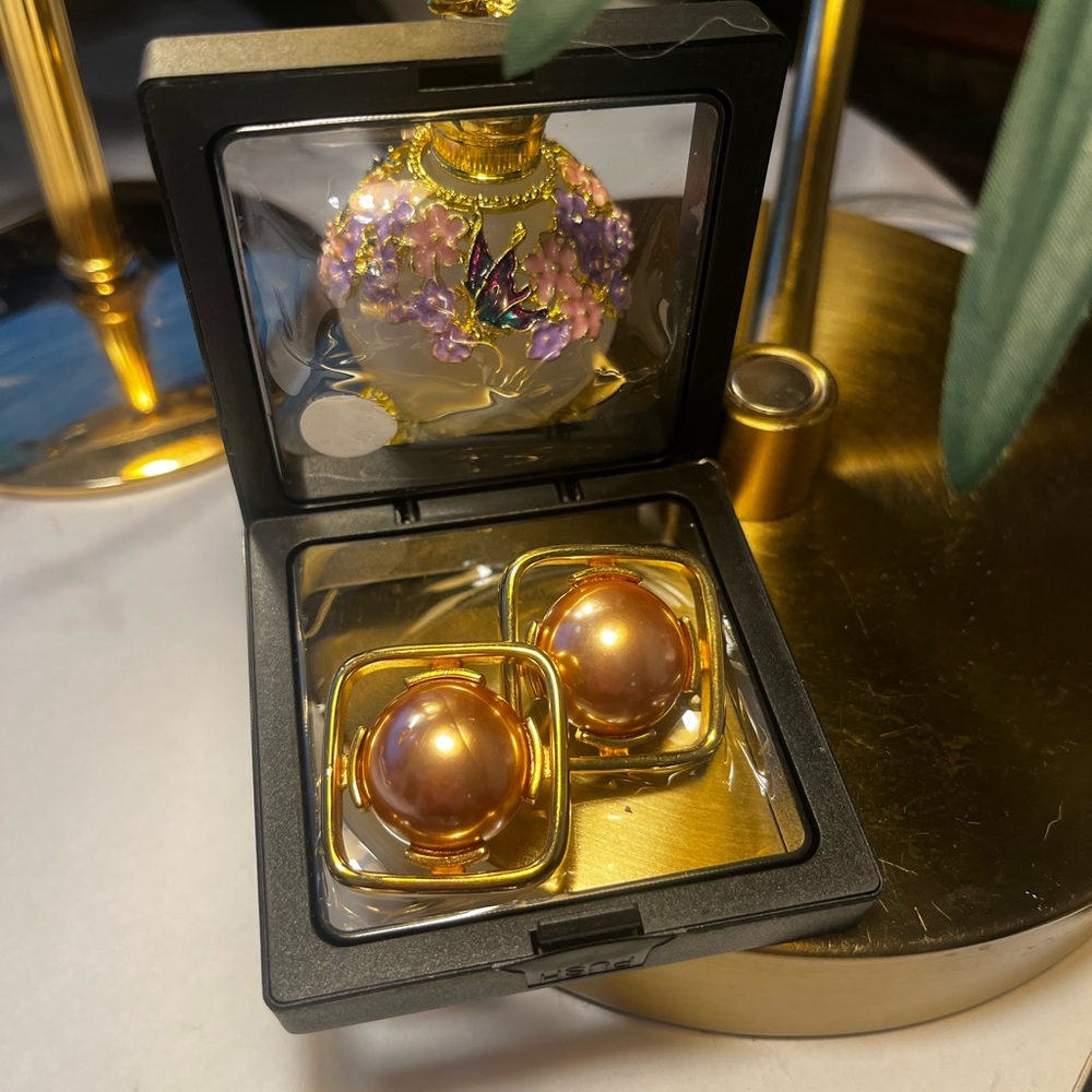 Vintage Monet Gold-Tone Clip-On Earrings with Pearl Accent